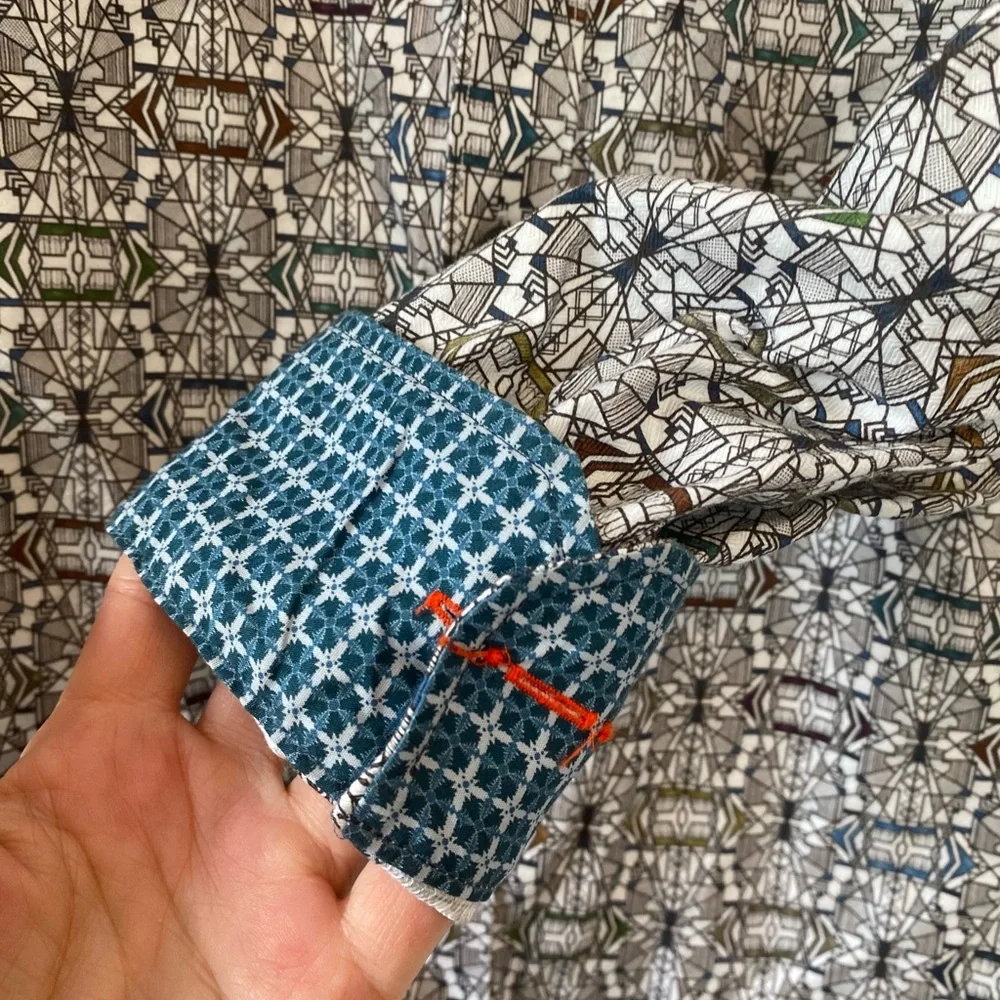 Jermyn & Bond Men's  Geometric modern fit Patterned Button-Up Oxford Shirt Small - Picture 2 of 16